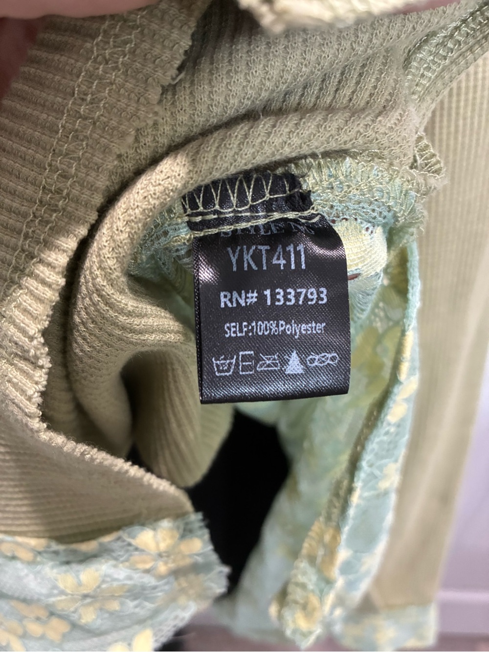 POL Light Olive Green Button-Down Shirt with Floral Trim - Picture 8 of 9